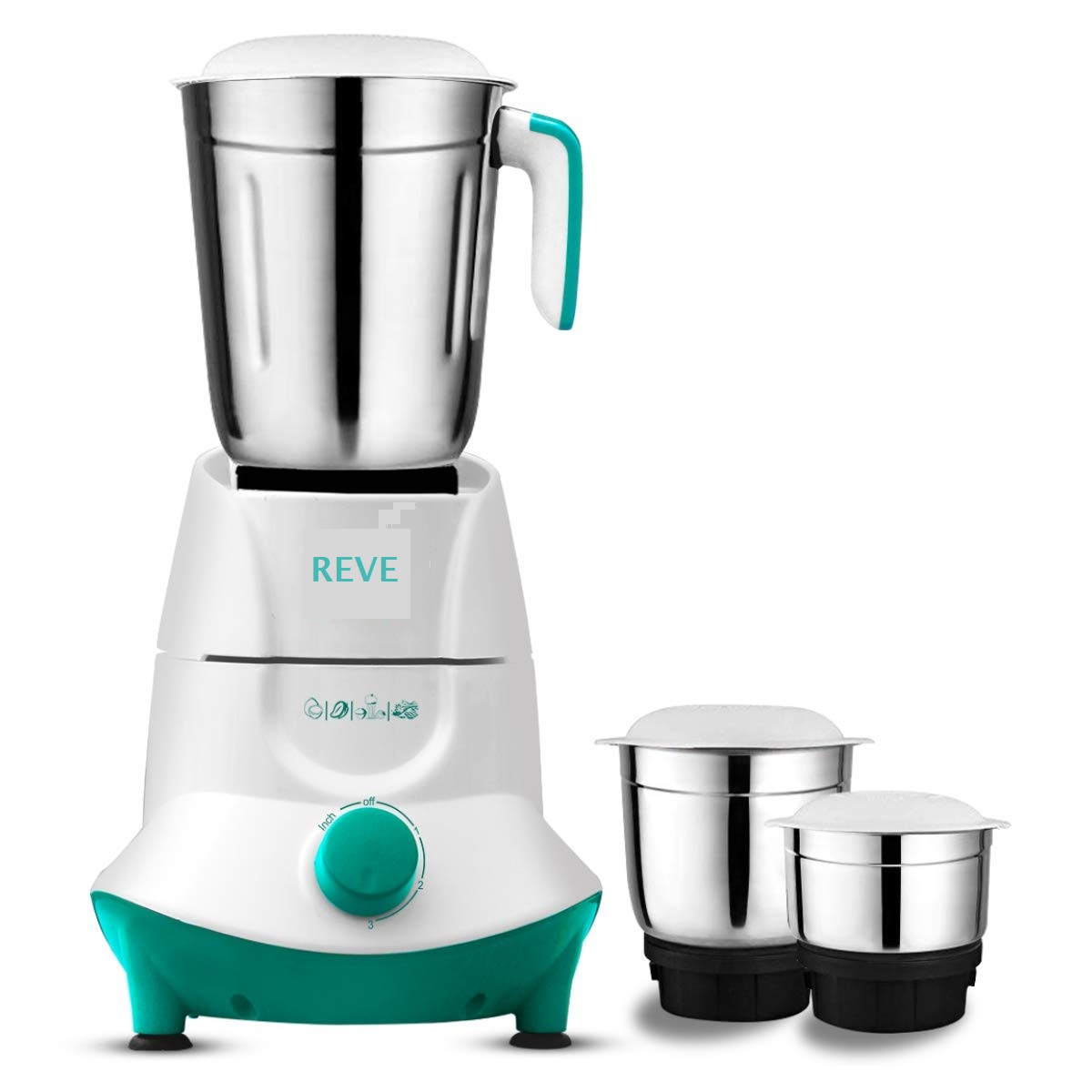 REVE Mixer Grinder - 550W with 3 Stainless Steel Jars ( White/Green )